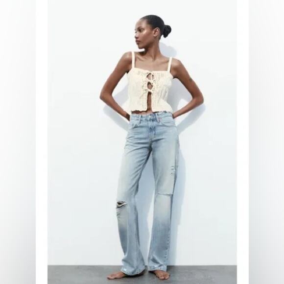 ZARA MIXED KNIT TOP WITH TIES Size Small - Picture 2 of 14